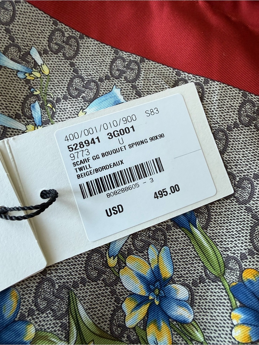 Gucci Beige GG Floral Twill Scarf with Blue and Yellow Blooms